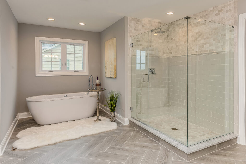 Master Bath, Freestanding Tub, Glass Shower, Tile Floor